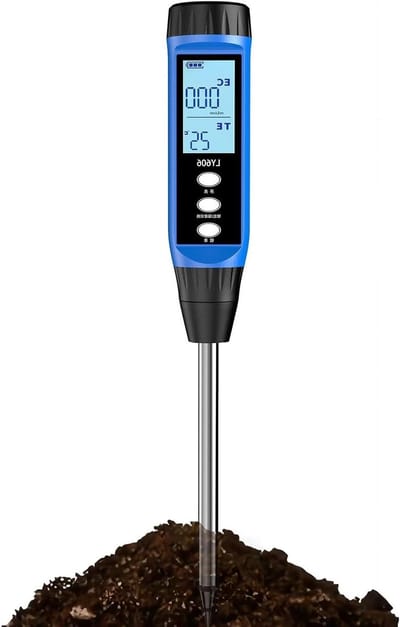 Bodem EC Tester - Zoutmeter Temperatuurmeter - Plantenverzorging Landbouw - Hoge Nauwkeurigheid HD Scherm - 0-10 ms/cm - Zwart