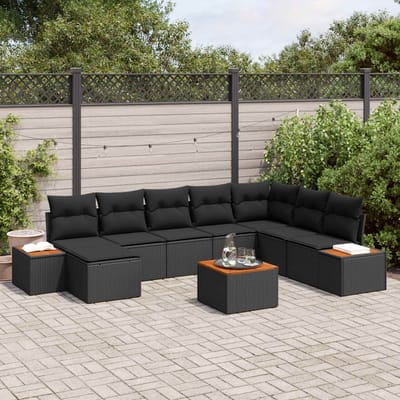 vidaXL - Tuinbank - Set - 9 - st - 8-Aantal - zitplaatsen - Zwart - Polyrattan