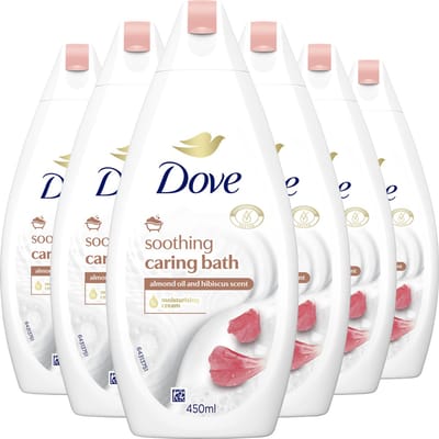 Dove - Badcrème - Soothing Caring Bath - Amandelolie & Hibiscus - 6 x 450 ml - Voordeelverpakking