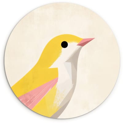 WallCircle® Wandcirkel 120x120 cm - Muurcirkel Vogel - Minimalistisch - Geel - Muurdecoratie woonkamer - Wanddecoratie slaapkamer - Kamer decoratie accessoires - Ronde schilderijen XXL