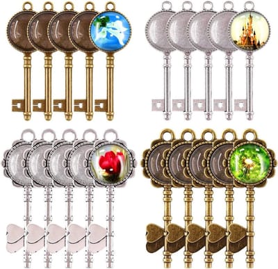 48-delige Vintage Hangende Tray Set met Skelet Sleutels en Helder Glas voor DIY Sieraden en Decoratie voor Feesten