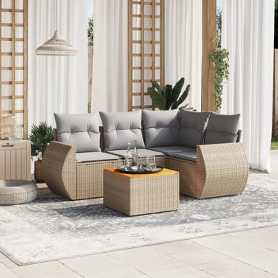 vidaXL - 5-delige - Loungeset - met - kussens - poly - rattan - beige
