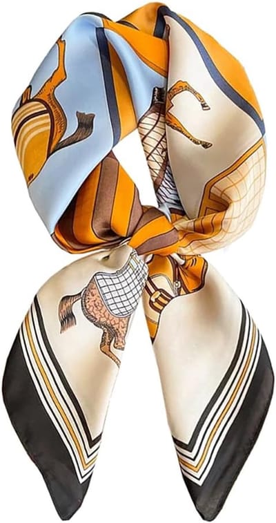 VHV Satijnen Sjaal Dames - Zijdezacht - 70 x 70 cm - Vierkante Halssjaal - Hoofddoek - Cadeau - Blauw Oranje
