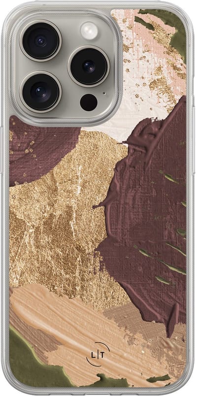 Hoesje geschikt voor iPhone 15 Pro Max - Abstract art - 2in1 backcover - Print / Illustratie - Bruin - Leuke Telefoonhoesjes