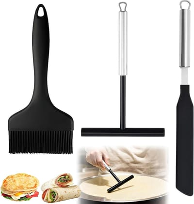 3-delige set voor het maken van pannenkoeken, inclusief RVS verdeler, spatula en kwast, ideaal voor bakken en koken in de keuken