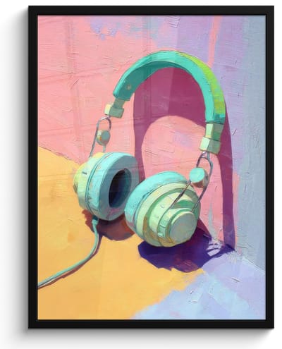 Poster in lijst - Fotolijst 60x80 cm - Posters - Koptelefoon - Mintgroen - Draad - Posterlijst zwart - Decoratie - Wanddecoratie woonkamer - Muurdecoratie slaapkamer