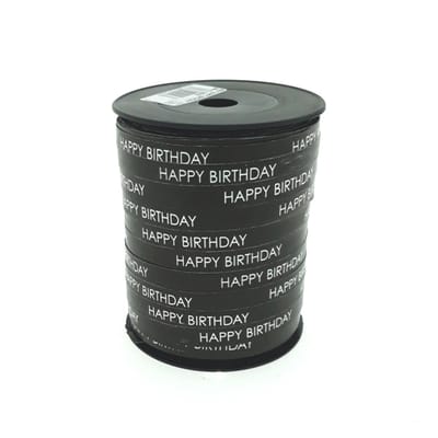 Happy birthday inpaklint - zwart - 250m - cadeaulint - krullint - sierlint - verjaardag