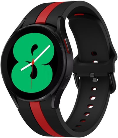 Siliconen bandje - geschikt voor Samsung Galaxy Watch 7 (40 & 44mm) / Watch 6 (Classic) / Watch 5 (Pro) / Watch 4 (Classic) / Watch FE - streep met gespsluiting - zwart rood