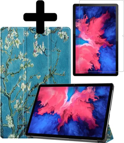 Hoes - Geschikt voor Lenovo Tab P11 Plus - Met Screenprotector - Trifold Bookcase - Hard Cover - Hardcover Book Case - Tablet Hoesje - Bloesem