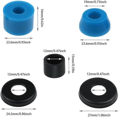 Dailygoods- Bushings Set - 3 Sets Skateboard Truck Bushings Kit - Inclusief 6 Top/6 Bottom Bushings - 6 Pivot Cups - 12 Cup Ringen - PU/Metaal Materiaal