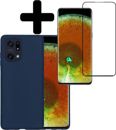 Hoesje - Met Screenprotector - Geschikt voor OPPO Find X5 - Sterk & Shockproof - Back Cover - Siliconen Case - Telefoon Hoes - Telefoonhoesjes - Donkerblauw