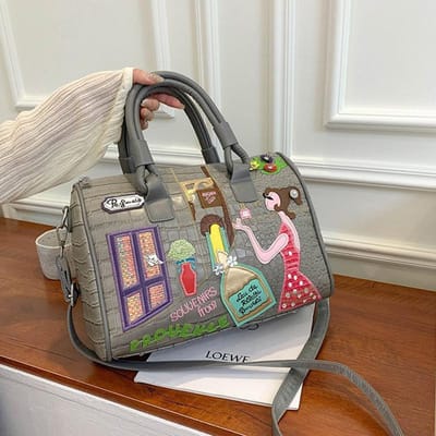 WTEMPO Sac à main pour femme Grande taille Sac à bandoulière Ensemble de décoration à broder Sac à surpiqûres 32*17*24cm gris clair