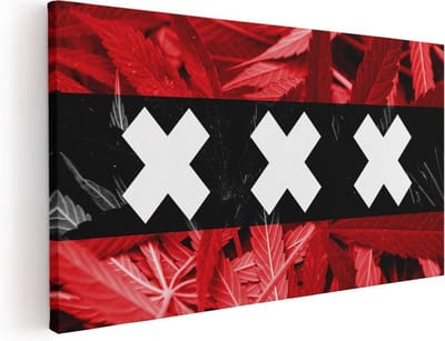 Artaza Canvas Schilderij Cannabis - 40x20 cm - Klein - Wanddecoratie Amsterdam - Muurdecoratie XXX - Decoratie Wietblad