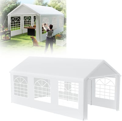 Partytent Feesttent 4x6m (24㎡) Vouwpaviljoen UV-Bescherming 50+ Waterdicht Met Zijwanden & Vensters PE Stof En Metaalframe Voor Festivalen Bruiloften Wit NAIZY