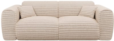Vente-unique Driezitsslaapbank express in beige, dik ribfluweel - Slaapoppervlak 140 cm - POGNIA