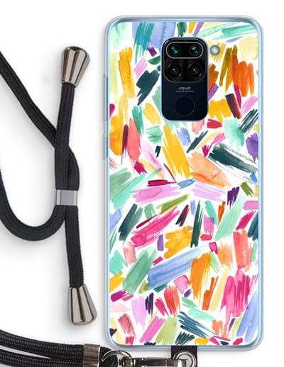 Case Company® - Hoesje met koord geschikt voor Xiaomi Redmi Note 9 hoesje met Koord - Watercolor Brushstrokes - Telefoonhoesje met Zwart Koord - Bescherming aan alle Kanten en Over de Schermrand