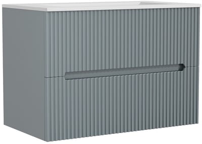 Vente-unique Zwevend badkamermeubel met inbouwwastafel - Gestreept hemelsblauw - 80 cm - PAVANI