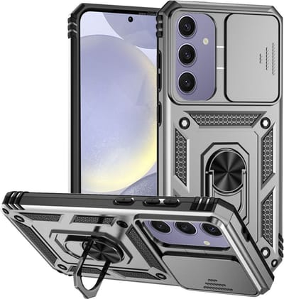 Coverup Hoesje - Geschikt voor Samsung Galaxy S24 FE Hoesje - Coverup Ring Kickstand Back Cover met Camera Shield - Grijs