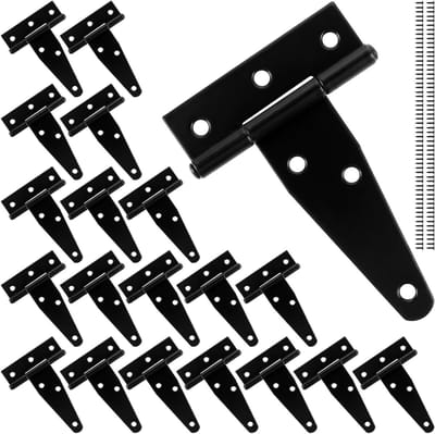 Set van 20 Zwarte T-Hengsels van 75 mm voor Houten Deuren, Schuifdeuren en Tuindeuren met 140 Schroeven voor Zware Belastingen