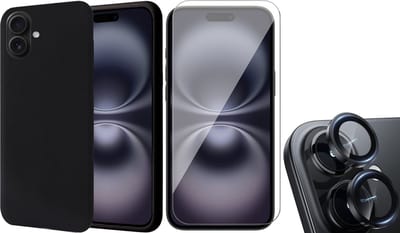 Hoesje geschikt voor iPhone 16 - Screenprotector Glas & Camera Protector - Matte Case Zwart met Fluweelzachte Binnenzijde