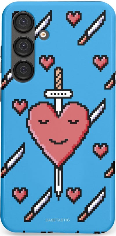 Casetastic hoesje geschikt voor Samsung Galaxy S25 Plus - Dubbellaagse bescherming - Zwaard saga - Fashion Case - Lichtblauw Zwart Koraal