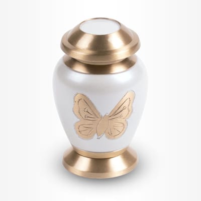 Messing Urn Mini 80 ml Wit Goudkleurig Vlinder - Urn voor Menselijke As - Crematie Urn voor As Volwassenen