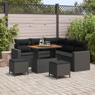 vidaXL - Tuinbank - Set - 9 - st - 6-Aantal - zitplaatsen - Zwart - poly - rattan