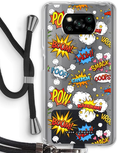 Case Company® - Hoesje met koord geschikt voor Poco X3 Pro hoesje met Koord - Pow Smack - Telefoonhoesje met Zwart Koord - Bescherming aan alle Kanten en Over de Schermrand