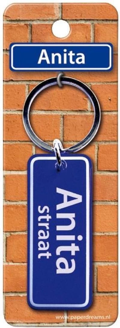 Paper Dreams Sleutelhanger Straatnaam Anita 9 Cm Staal Blauw