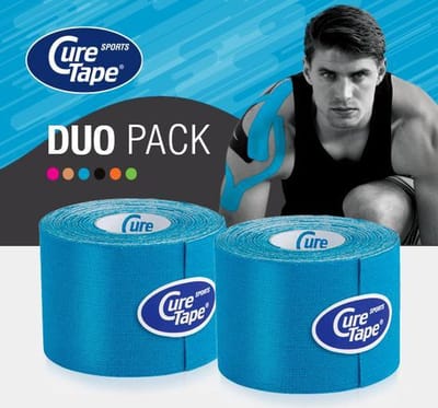 CureTape® Sports voordeelset 2 rollen Blauw - Kinesiotape - 25% extra kleefkracht - 5 cm x 5 m - cure tape extra strong - fysiotape - kinesiologie tape - elastische viscose met extra kleefkracht - geschikt voor sport