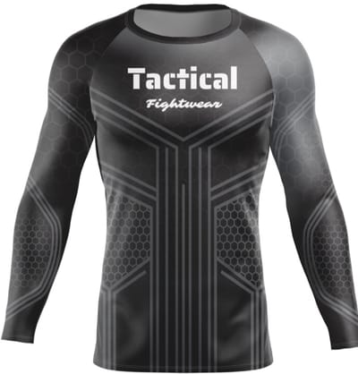 Tactical Fightwear Rashguard Lange Mouw – Compressieshirt voor MMA, BJJ & Kickboksen – Zwart – S