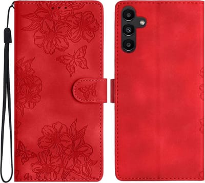 Coverup Hoesje - Geschikt voor Samsung Galaxy A16 5G Hoesje - Coverup Flowers & Butterflies Book Case - Rood