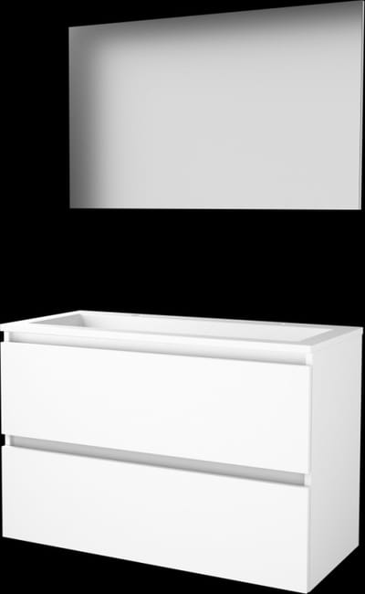 Basic-Line Basic 46 Badkamermeubelset - 100 x 46 cm - Greeploos - 2 Lades - Acryl Wastafel - 2 Kraangaten - Spiegel - Ice White