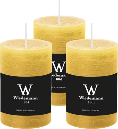 Wiedemann Cilinderkaars/stompkaars - 3x - rustieke kaars - okergeel - 6 x 9 cm - 30 branduren
