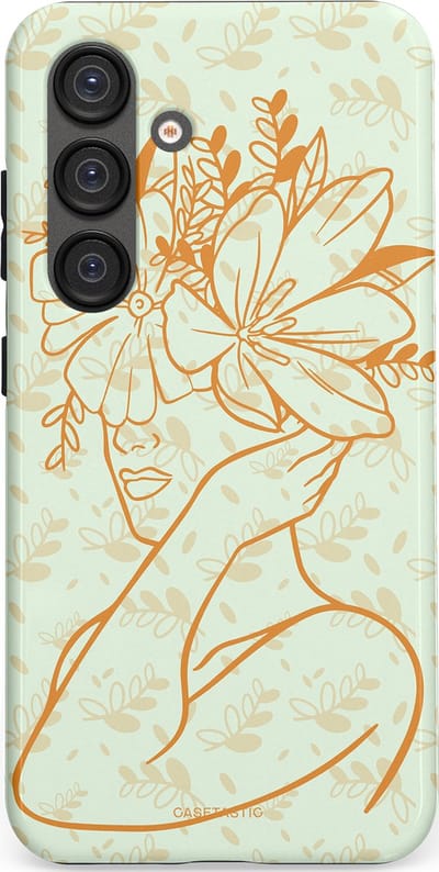 Casetastic hoesje geschikt voor Samsung Galaxy S25 - Dubbellaagse bescherming - Minimal Bloom - Fashion Case - Crème Lichtgrijs