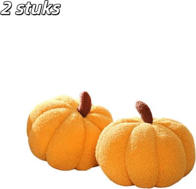2 stuks - Kussen - Pompoenkussen - Knuffel - Thanksgiving- en kerstversieringen - Geschikt voor slaapkamer, auto, bank, kerst- en halloweencadeaus - Diameter 20 cm - Geel