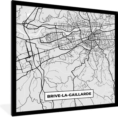 Fotolijst incl. Poster - Brive-la-Gaillarde – Plattegrond – Frankrijk – Kaart – Stadskaart - 40x40 cm - Posterlijst