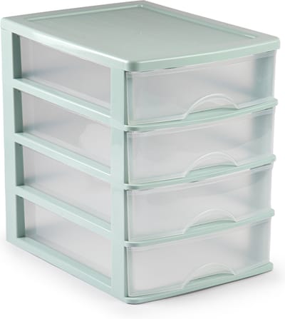 Plasticforte Ladeblok - bureau organizer - 4 lades - groen/transparant - 35,5 x 27 x 35 cm - opbergen