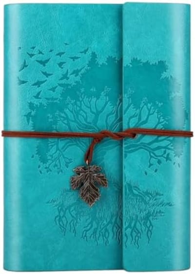 PromoHome PU Leren Vintage Schetsboek - Hervulbaar Notitieboek met Ritsvak - A5 Formaat - Blauw - Blanco Pagina's - Ideaal Dagboek voor Reizen, School en Persoonlijk Gebruik