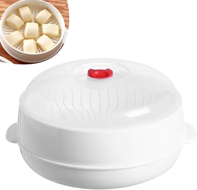 Ronde Plastic Stoommand voor Magnetron met Ventilatie en Afvoergelaagd, Ideaal voor Groenten, Rijst en Dumplings, Eenvoudig en Gezond Koken in de Keuken