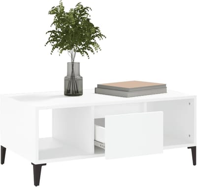 Salontafel met Opbergruimte - Bijzettafel Koffietafel - Woonkamer Inrichten - Industrieel Design Wit - 90 x 50 x 36.5 cm