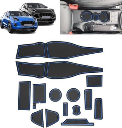 Antislipmatten voor Auto's - Rubber Mat voor Middenconsole, bekerhouder en Deurkappen, Geschikt voor Ford Puma II (2020-2024) en Ford Puma ST ST-Line Titanium (Blauw)