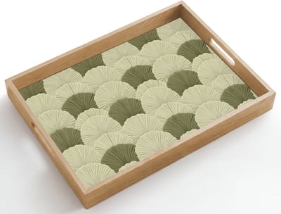 Dienblad hout 50x35 cm - Schootdienblad - Bladeren - Structuur - Groen - Borrelplank rechthoek - Plateau dienbladen