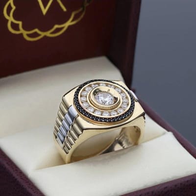 Klassieke herenring Mode Metaal Goud Kleur Ingelegd Wit Zirkoon Punk Ringen voor Mannen Verloving Bruiloft Luxe sieraden 11 black