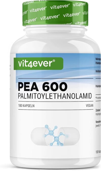 Vit4ever PEA 600 mg - 180 Vegan Capsules - 1200 mg Gemicroniseerd Palmitoylethanolamide per Dagdosering - Hooggedoseerd en Zonder Toevoegingen - Vegan
