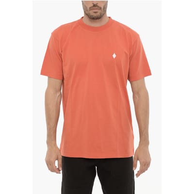 Effen T-shirt met ronde hals en kruisborduursel in oranje