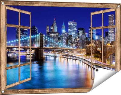 Gards Tuinposter Doorkijk Skyline New York in het Centrum - 90x60 cm - Tuindoek - Tuindecoratie - Wanddecoratie buiten - Tuinschilderij