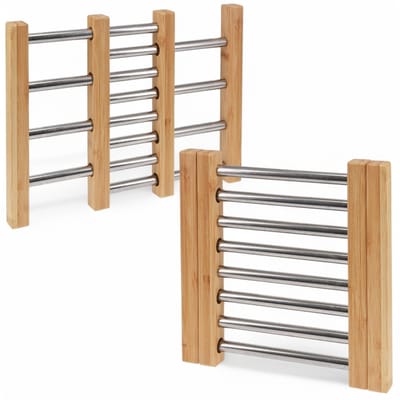 Cosensi- Onderzetter Uittrekbaar - Bamboe/Roestvrij Staal - Hittebestendig - Keuken/Eettafel/Tuintafel - Flexibel 21,5/35,5 cm - Modern Design - Onderzetterset