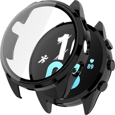 Watch case screenprotector - hoesje - gehard glas - geschikt voor Garmin Forerunner 165 - zwart