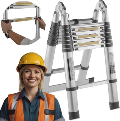 Telescoopladder 4,4m - Opvouwbare Aluminium Ladder, Multifunctioneel en Veilig, Max. 150 kg